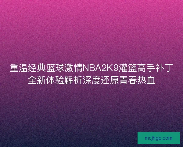 重温经典篮球激情NBA2K9灌篮高手补丁全新体验解析深度还原青春热血 重温经典篮球激情NBA2K9灌篮高手补丁全新体验解析深度还原青春热血